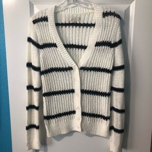 White w/ Black stripes Loft cardigan